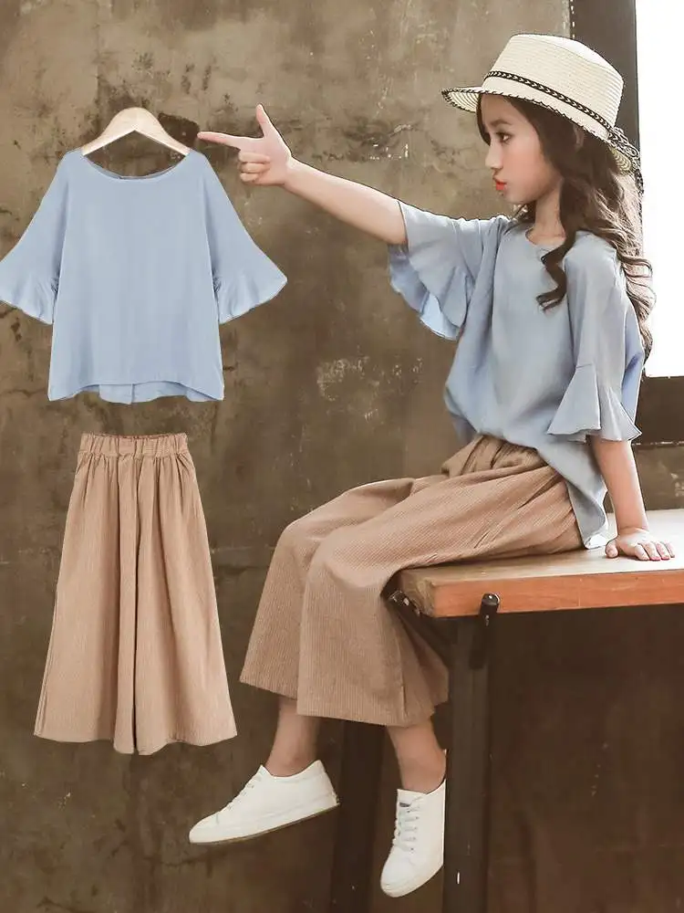 

Summer Teenager Girls Clothing Set Children Outfits 2 Pcs 2019 Girls Kids Clothing Sets Blouses Shirts + Pants Ensemble Costume