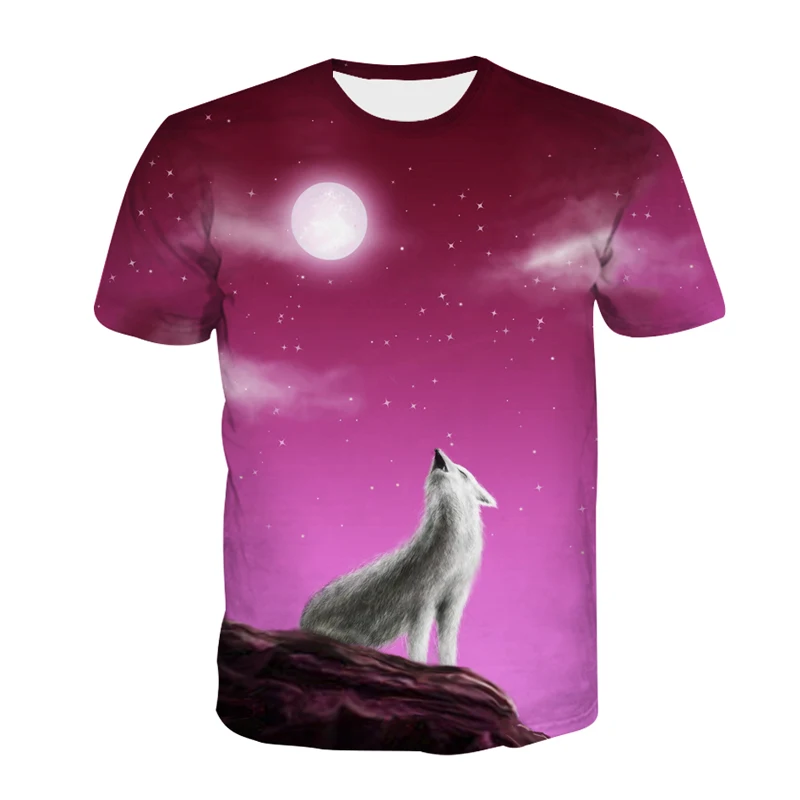 Starry Night Moon With Wolf T Shirt EUR Size Men's T-shirt Summer Hip Hop Clothing Unisex Pullover Tee Tops Dropship | Мужская