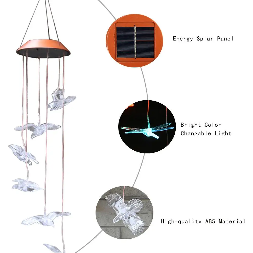 Светодиодный светильник, меняющий цвет, на солнечной батарее, подвесной, ветровой колокольчик, декоративный светильник для патио, сада, украшения дома