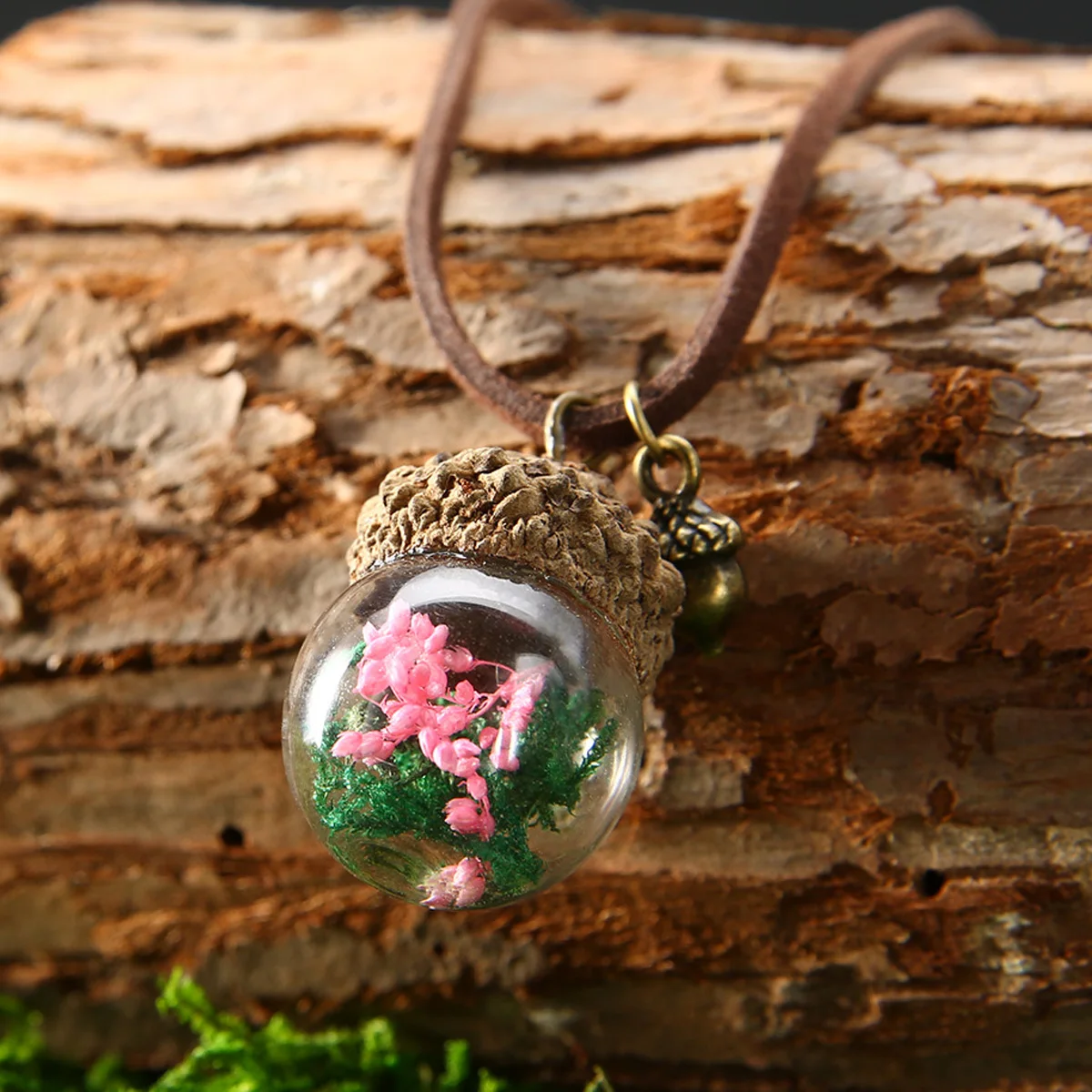 Fashion Crystal Glass Ball Acorn Necklace Shellhard Pinecone Dandelion Flower Pendant Necklace Vintage Jewelry Femme Bijoux