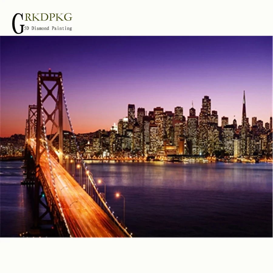 

City night scene bridge diamond painting full square diamond embroidery Cross stitch pictures of rhinestones Wedding decoration