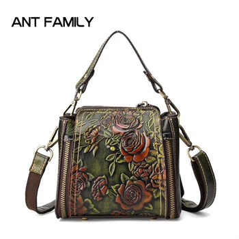 

3D Embossed Women Genuine Leather Handbag 2018 Fashion Rose Ladies Bag Mini Handbags Women Famous Brands Vintage Leather Tote