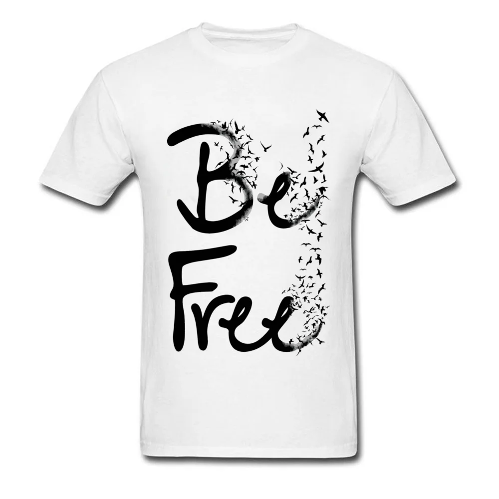 2018 Be Free Men Letter Print Black White T Shirt Art Design Bird Painting Short Sleeve Tops Male Cotton T-shirt XL |