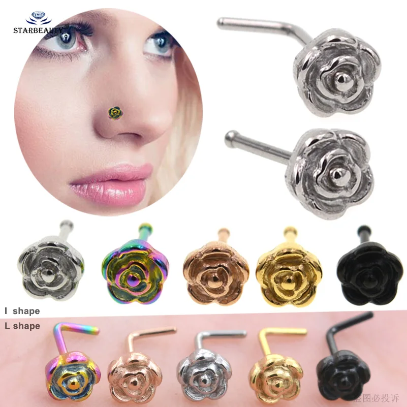 

Only 1pc/lot 20G 0.8x7mm I L Shape Rose Nose Ring Stud Nose Piercing Nariz Labret Lip Ring Helix Piercing Tragus Pircing Jewelry