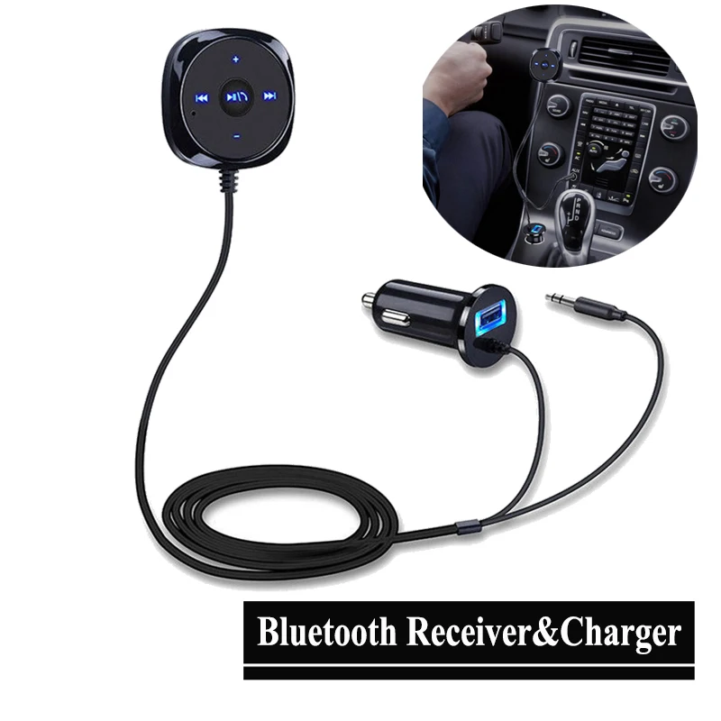 

wireless Bluetooth Receiver 3.5mm AUX Audio Music Receiver 5V 2.1A With Car Phone Charger USB Charging For Siri Remote Control