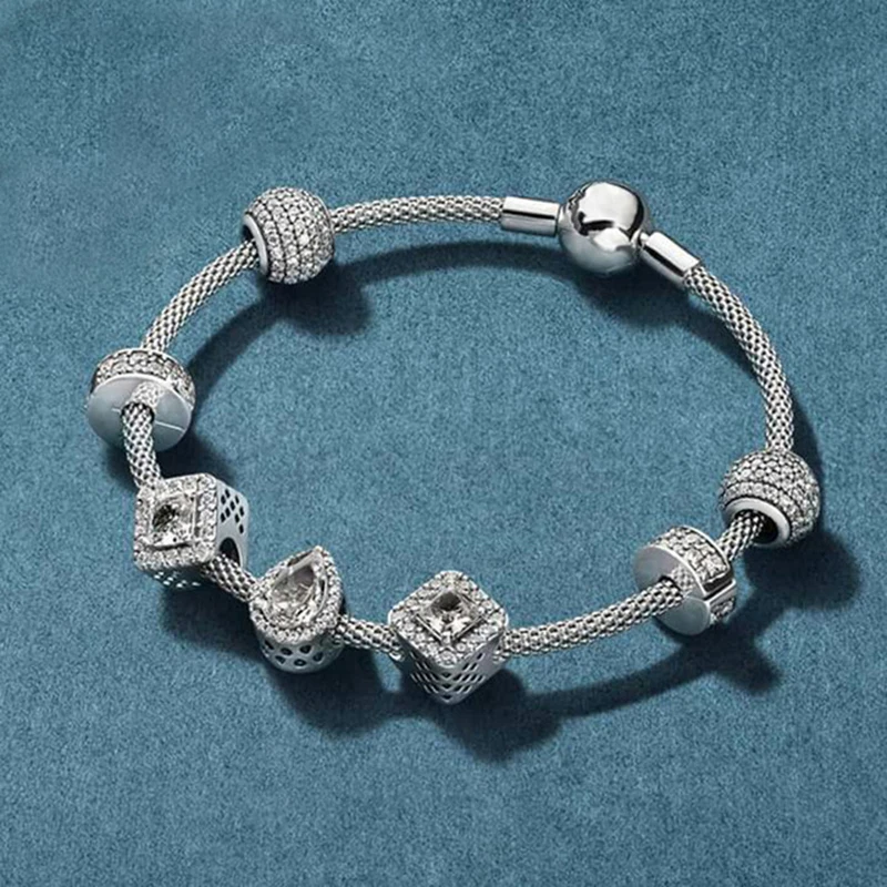 

New Arrival 100% 925 Sterling Silver Bracelet For Women With Heart Safety Chain Ice Charms Beads Fashion Jewelry Original Gift