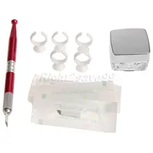 Ручная Перманентная ручка+ черные чернила для бровей+ 10 шт. 17 штифтов иглы для микроблейдинга бровей+ 50 шт. чернила для макияжа колпачки чернильные наборы для татуировки