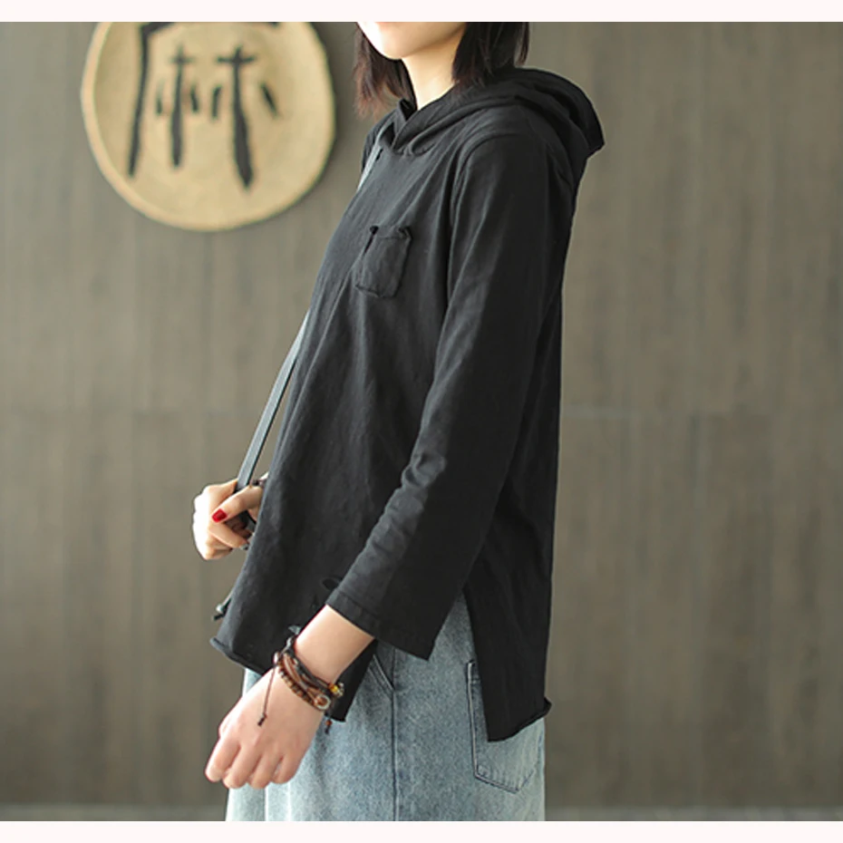 Women Cotton T Shirt Tops Hooded Tees Casual Fashion Ripped Holes for Summer Big Loose Black White AZ36201617