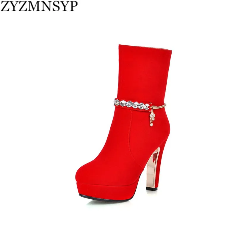 

ZJVI nubuck Women autumn winter mid calf boots woman fashion platform shoes ladies female sexy womens thick high heels boots