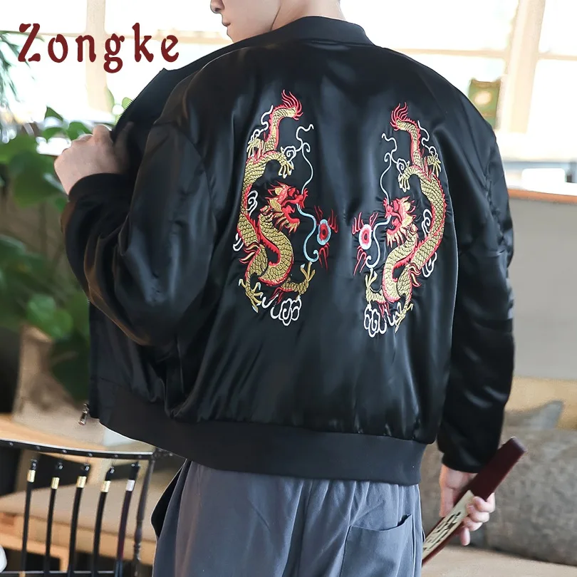 

Zongke Chinese Style Dragon Embroidery Men Jacket Coat Hip Hop Streetwear Men Jacket Coat Winter Bomber Jacket Mens Coat 2018