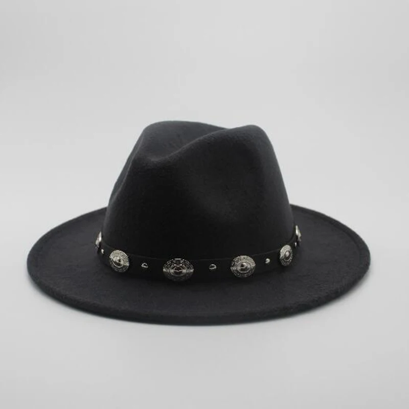 Fashion Wool Men's Women's Winter Autumn Fedora Hat With DIY Punk Belt Wide Brim Church Sombreros Jazz Cap Top Sun Hat
