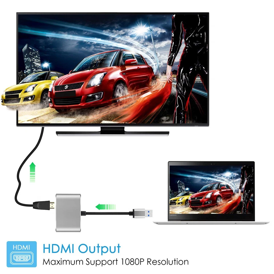 Navceker USB 3.0 to HDMI VGA Adapter Dual Output USB to VGA HDMI HD 1080P Converter Cable for Mac O