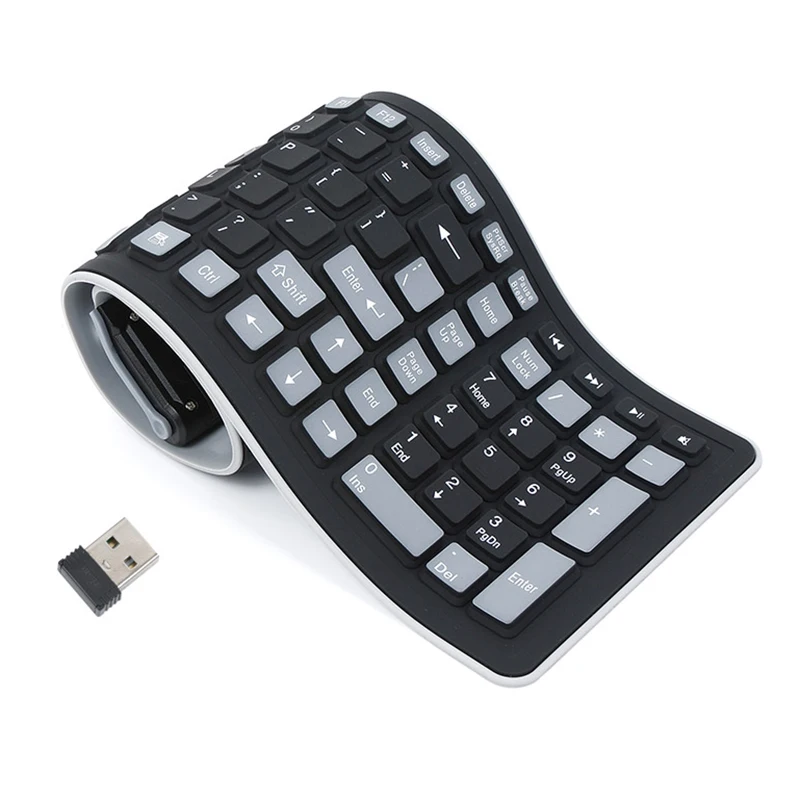2.4G Wireless Keyboard Lipat Bahasa Inggris Huruf 107Key Karet Silikon