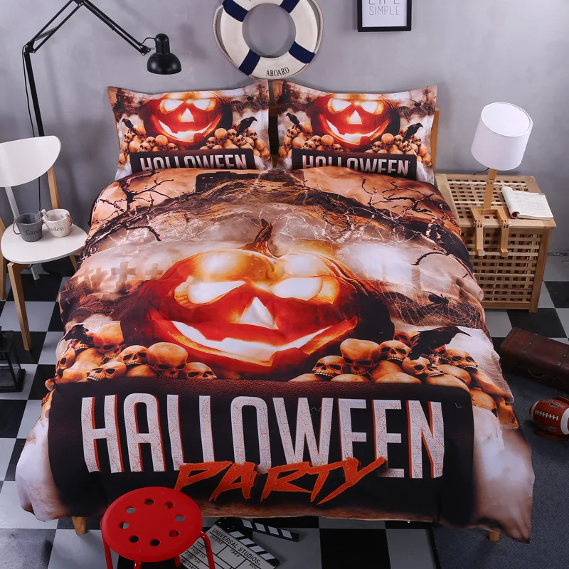 

Halloween Witch pumpkin lantern 3D bedding set 4pcs duvet cover Pillowcases bed sheet bedroom decor Home textile bedclothes