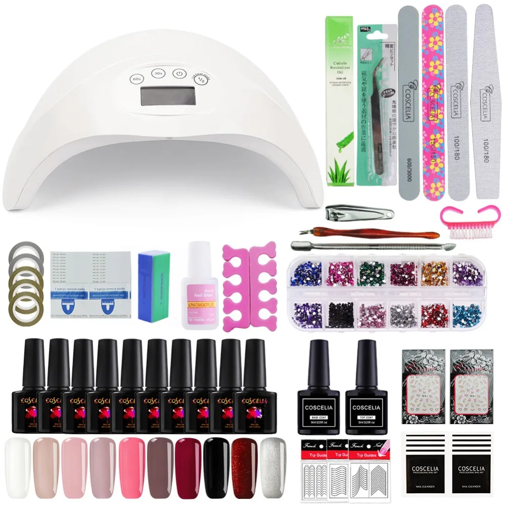 

48W UV LED Lamp 10 Color UV Gel Nail Polish Nail Set Kit Building Gel Varnishes Manicure Art Tools Set Base Gel Top Coat