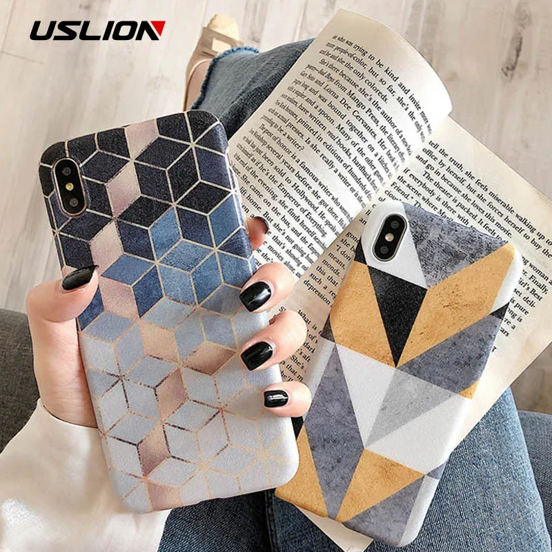 

USLION Geometry Rhombus Printed Phone Case For iPhone 6 6s 7 8 Plus Soft IMD Ultra Thin Back Cover For iPhone X XS XR Xs Max