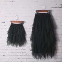 New Arrival mother daughter skirt Mid-calf Asymmetrical tulle skirts for girls matching mom daughter clothes big girl pettiskirt