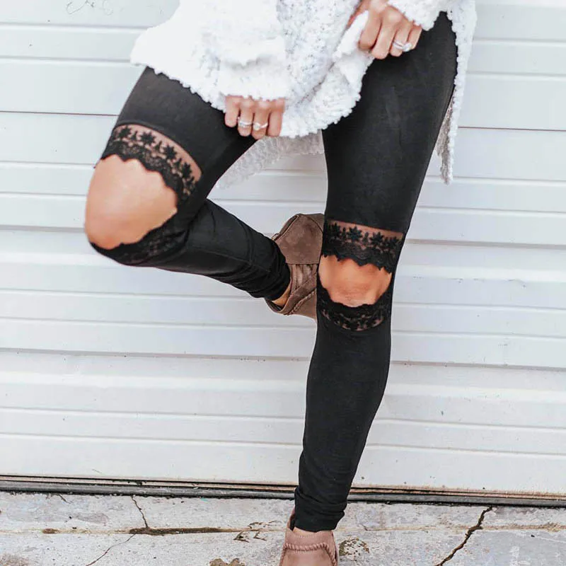 

Pencil Pants Women Casual Lace Hole Elastic Waist Skinny Pants Female Women's Pants Woman Trousers for Women Legging Pantalon