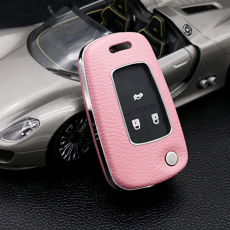 Чехол для ключей из натуральной кожи для Chevrolet Cruze Buick Opel Vauxhall Astra Corsa Antara Meriva Insignia fob holder - Название цвета: pink single shell