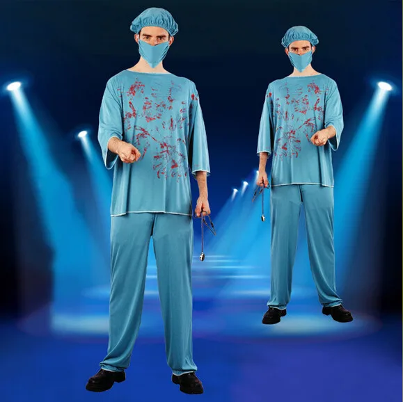 Scary doctor nurse costume with false blood for halloween adult party