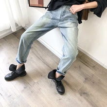 Модные женские джинсы, просторная легкая синяя джинсовая одежда Harlan, женские крутые длинные джинсы, новые джинсы High Street