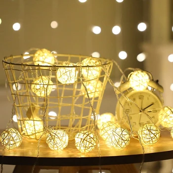 

5m 20 Rattan Ball Led String Light Night Warm Christmas Xmas Lantern Wedding Garland Decoration Lights Fairy Lamps
