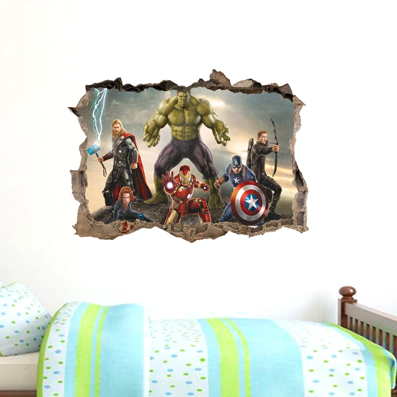 Marvel Avengers Wall Stickers For Kids Room Boy Bedroom Accessories Decorative Wall Decals DIY Mural Art PVC Poster