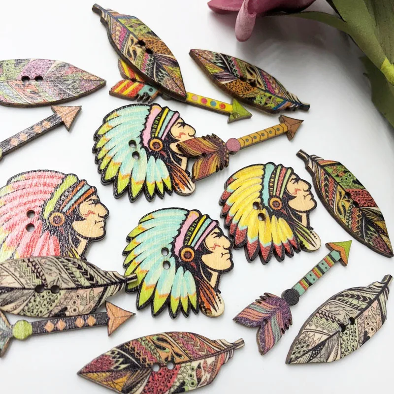 

50PCs Wooden Sewing Buttons Scrapbooking Mix Indians 2Holes buttons for clothing decorative flat back WB617