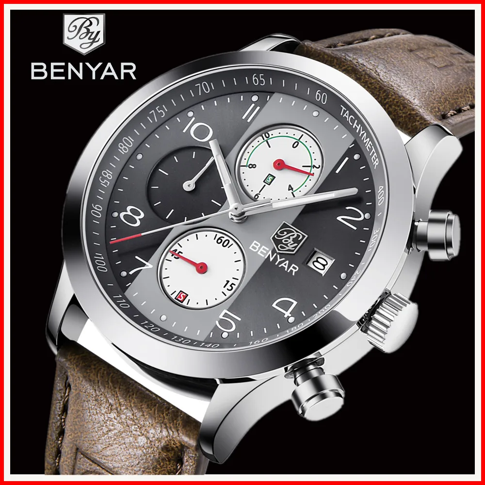 

BENYAR Luxury Brand Sports Quartz Watch Reloj Hombre Men Leather Waterproof Army Military Wacthes Clock Male Relogio Masculino