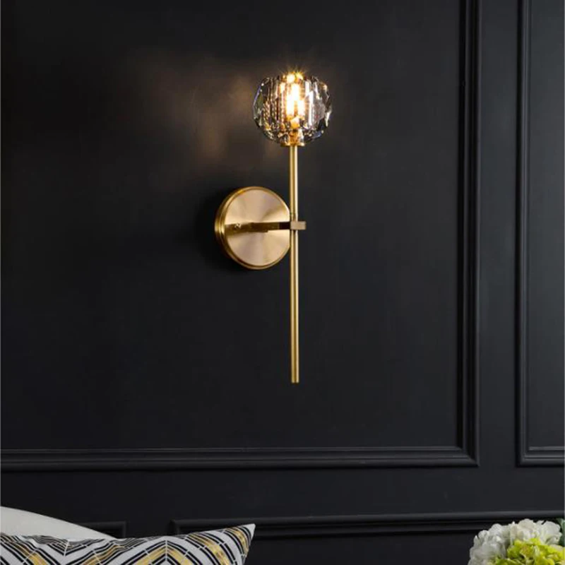 

American style LED copper wall lamp Modern Minimalist wall sconce luxury crystal flower lighting living room bedroom wall light