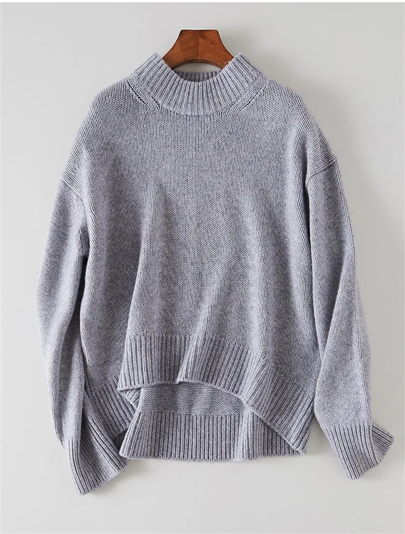 Козий кашемир толстый вязаный женский модный пуловер свитер пальто неровная длина сплошной цвет S/M/L