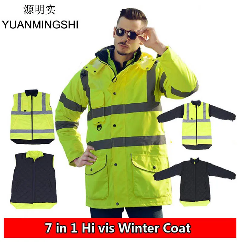 YUANMINGSHI High Visibility Winter Waterproof Windbreaker Workwear Rain