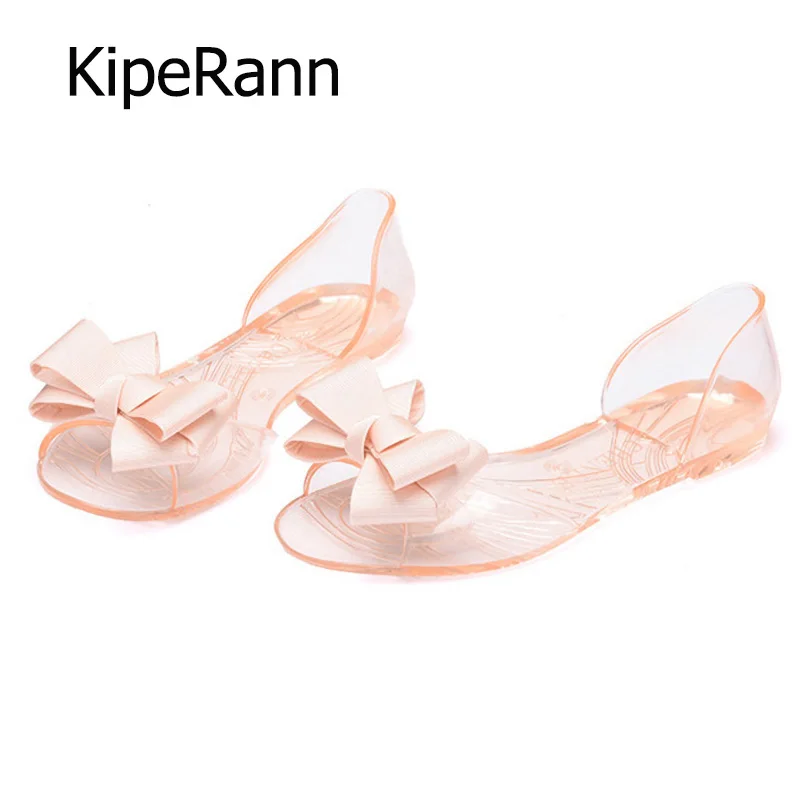 

2019 Summer New Favolook Women Bow Flower Jelly Beach Outdoor sandals Flip Flops Flat Shoes Fashion Clear Beach shoes Red,Black