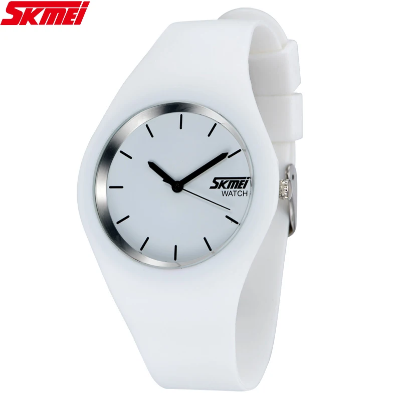 Skmei кварцевые часы модные мужские повседневные часы кварцевые часы женские водонепроницаемые желе женские часы - Цвет: Белый