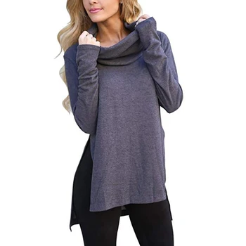 

Spring Autumn Turtleneck Top Tees Women Long Sleeve Asymmetrical T Shirt Casual Female Plus Size Solid Blusas T-Shirts 7Q2271
