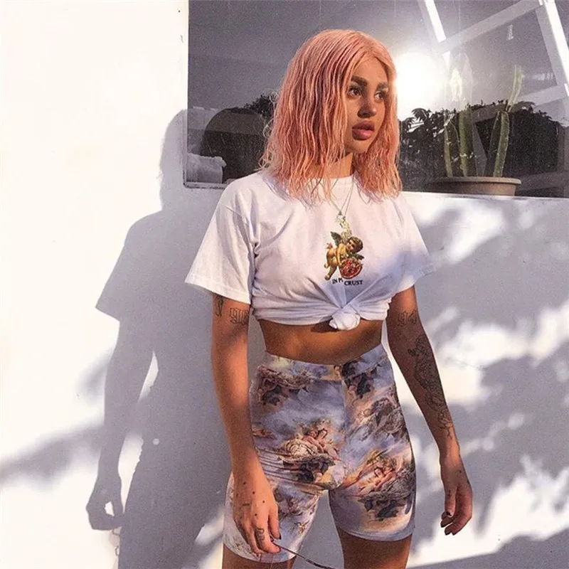 

Cupid Shorts Women 2019 Silk Cute Print Milk Skinny High Waist Elastic Slim Fit Soft Sports Leisure Wild Fashion