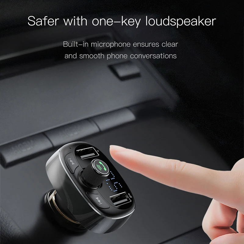 Baseus شاشة الكريستال السائل جهاز إرسال موجات FM للسيارة شاحن المزدوج USB الهاتف شاحن يدوي بلوتوث MP3 لاعب ، ولد للاستماع الموسيقى في سيارة