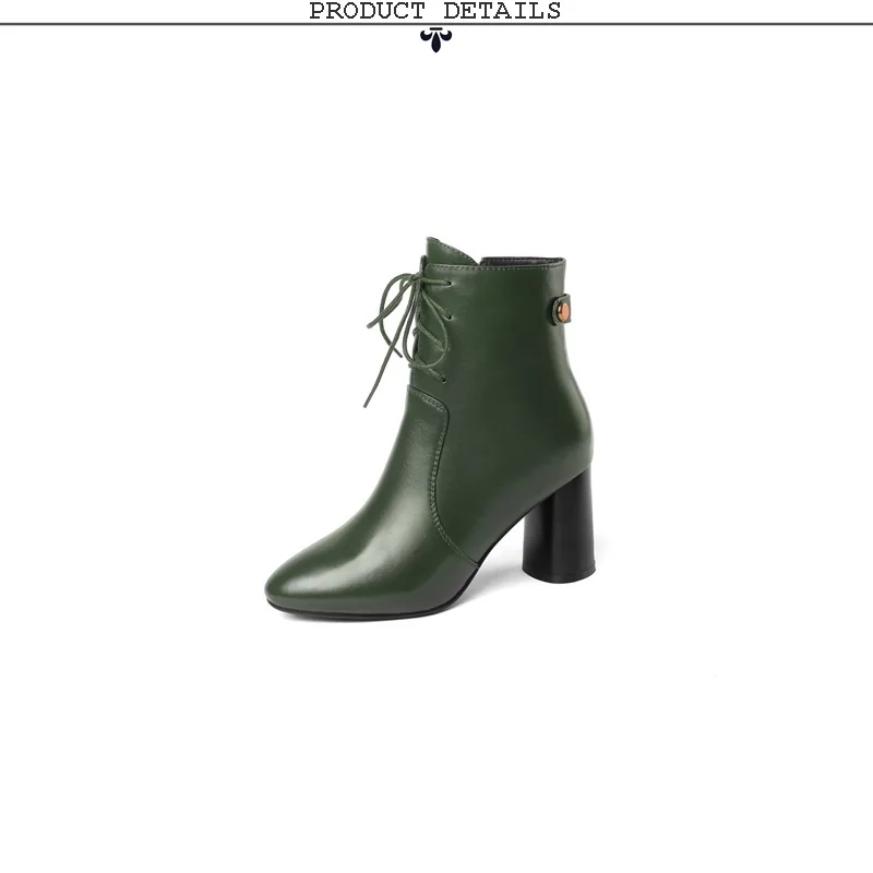 ZVQ/Новые Модные женские ботильоны из натуральной кожи с круглым носком в необычном стиле обувь черного и зеленого цвета на молнии с перекрестной шнуровкой