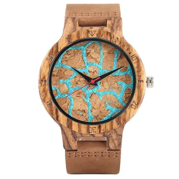 

Creative Mens Wooden Watch Genuine Leather Band Strap Fashion Quartz Nature Bamboo Wrist Watch relogio masculino