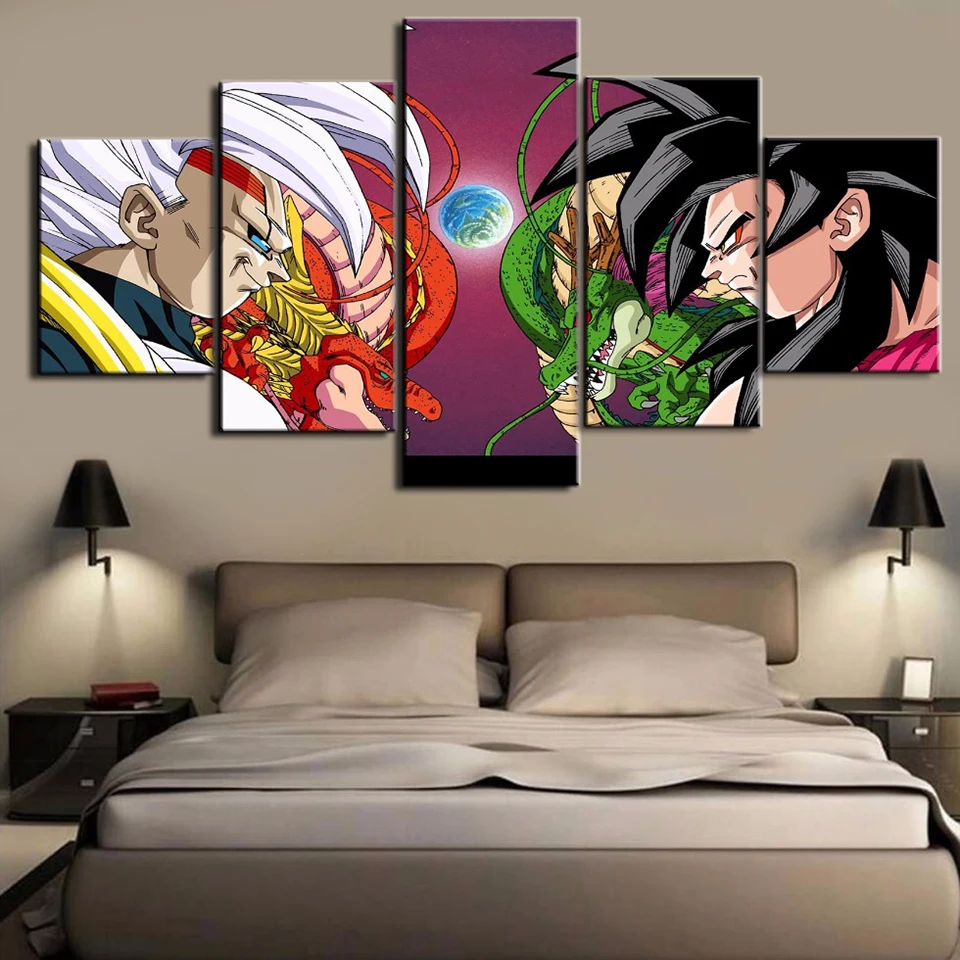 

Framework Wall Art Modern Home Decoratrion 5 panel Dragon Ball Living Room Canvas HD Print Painting Modular Poster Pictures