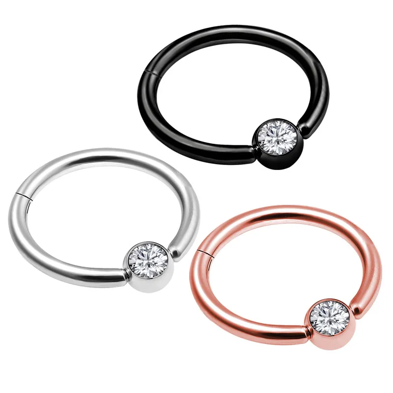 

New Fashion 1pcs Nose Ring body piercing jewelry colorful Surgical Steel CZ Clicker Small Hoop Septum Body Jewelry For Women
