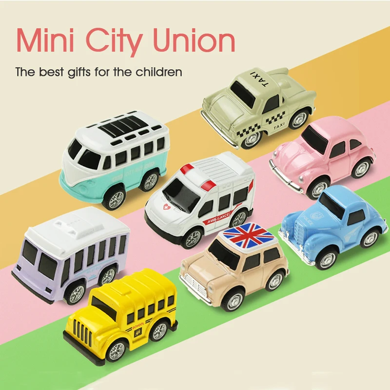 Mini Union City Car Boys Toys Taxi Bus Model Alloy Vehicle Toy Inertial Pull Back Best Gift for Children 8Pcs/ Set | Игрушки и хобби