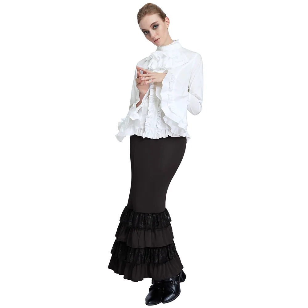 Женская юбка макси, кружевное, украшенное оборками, юбка-карандаш в стиле «Русалка», длинная, элегантная, Ретро стиль, готическая юбка
