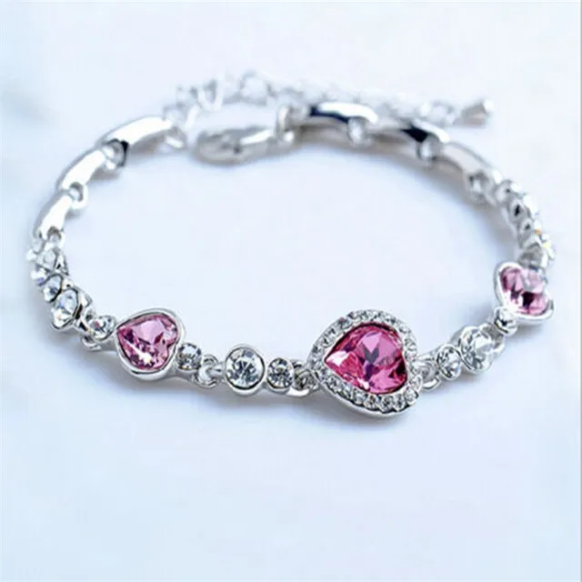 Fatpig Style Chic Charming Elegant Women Lady Ocean Red Crystal Fatpig Style Chic Charming Elegant Women Lady Ocean Red Crystal Heart Bangle Bracelet