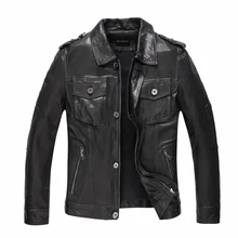 Кожаная куртка Мужская Короткая Повседневная куртка мотоциклетная куртка всадник верхняя одежда черный цвет кожаная куртка TJ31