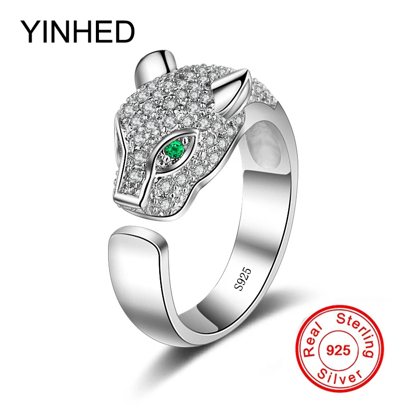 

YINHED Unique Mode Leopard Head Ring 925 Silver&Rose Gold Color Jewelry Pave AAA Zircon CZ Couple Rings for Women and Men ZR468
