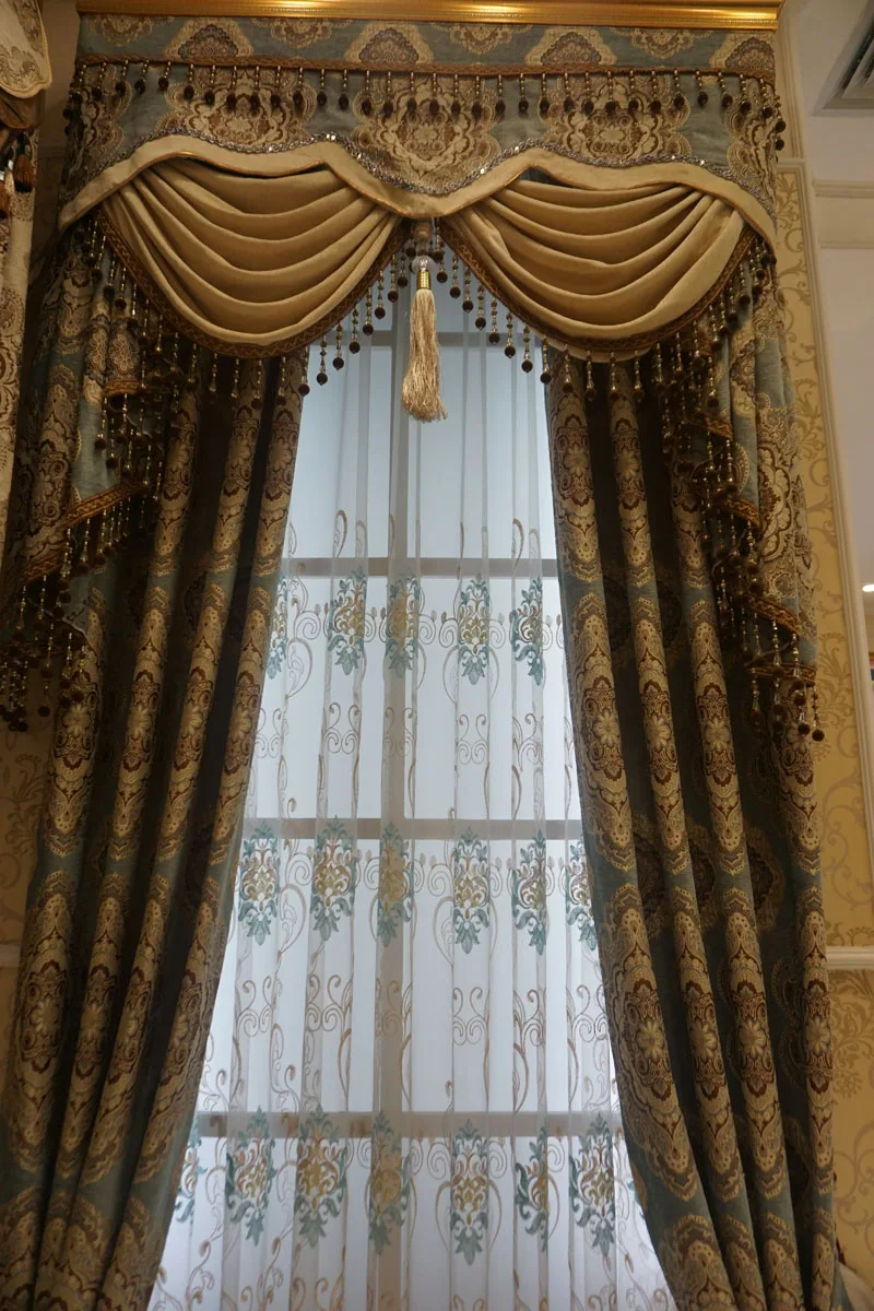Alto Estilo de Europa de Lujo Jacquard Cortinas Con Cenefa Cortinas