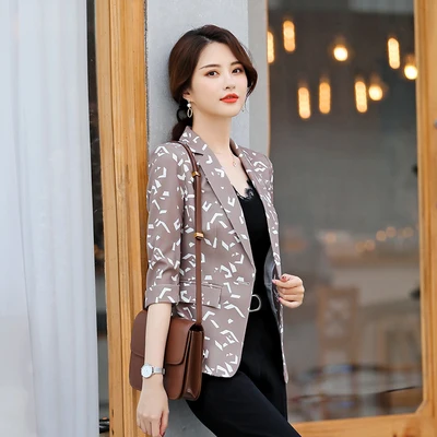 ka fei floral print Сезон: весна–лето высокое качество пиджак и куртки Женский, с цветочным принтом, Костюмы Пальто Feminino Plus Размеры 3XL тонкая верхняя одежда S109 - Цвет: ka fei floral print