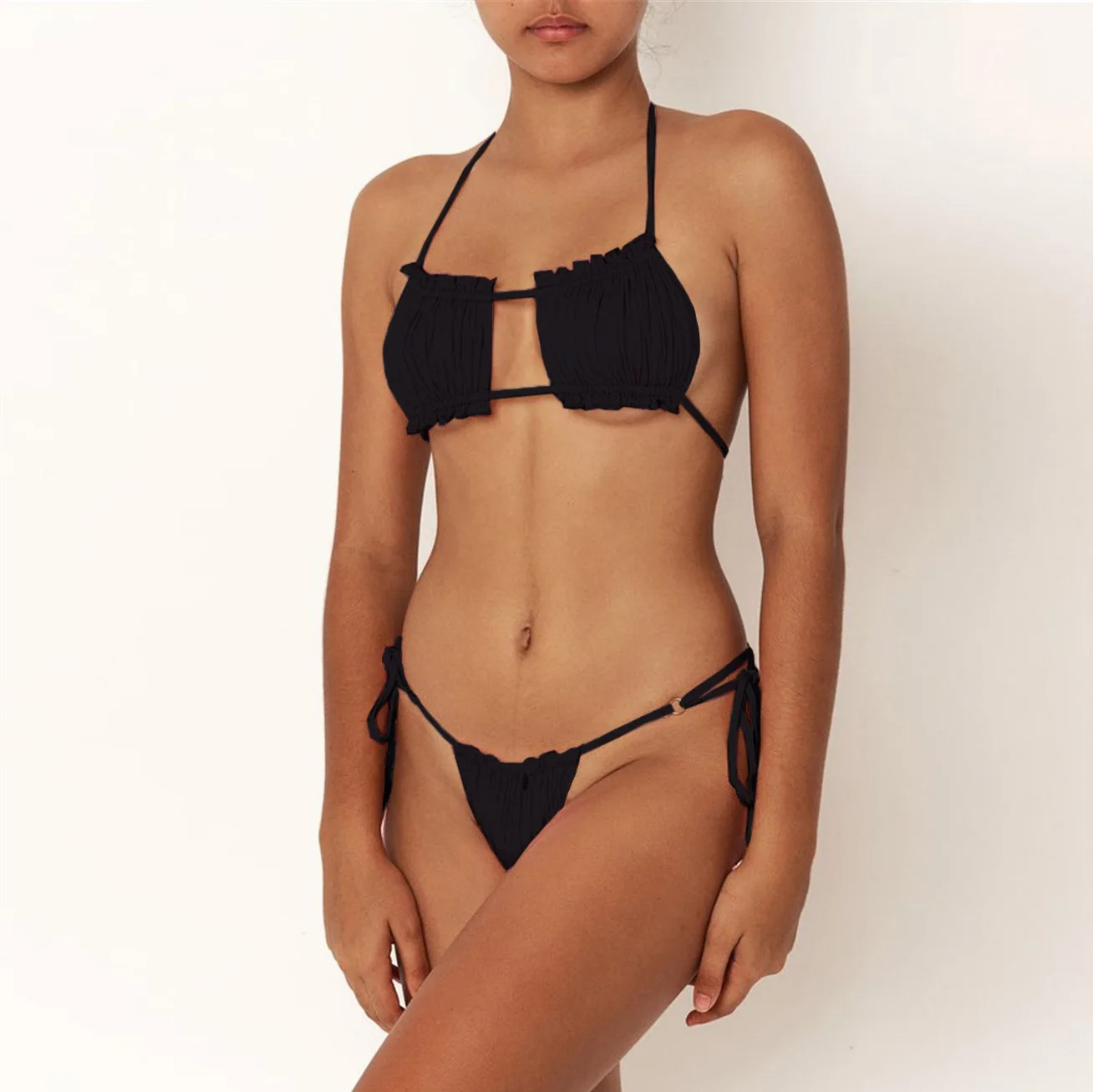 

Girls bikini low waist prone two-piece sexy tube top beachwear suit Brazilian girl solid color swimsuit female swimsuit