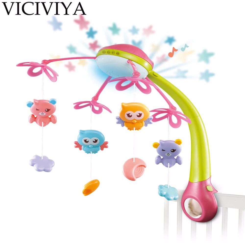 

VICIVIYA Remote control Baby Toys Crib Mobile Musical Bed Bell With Animal Rattles Projection Cartoon Early Learning Kids Toys